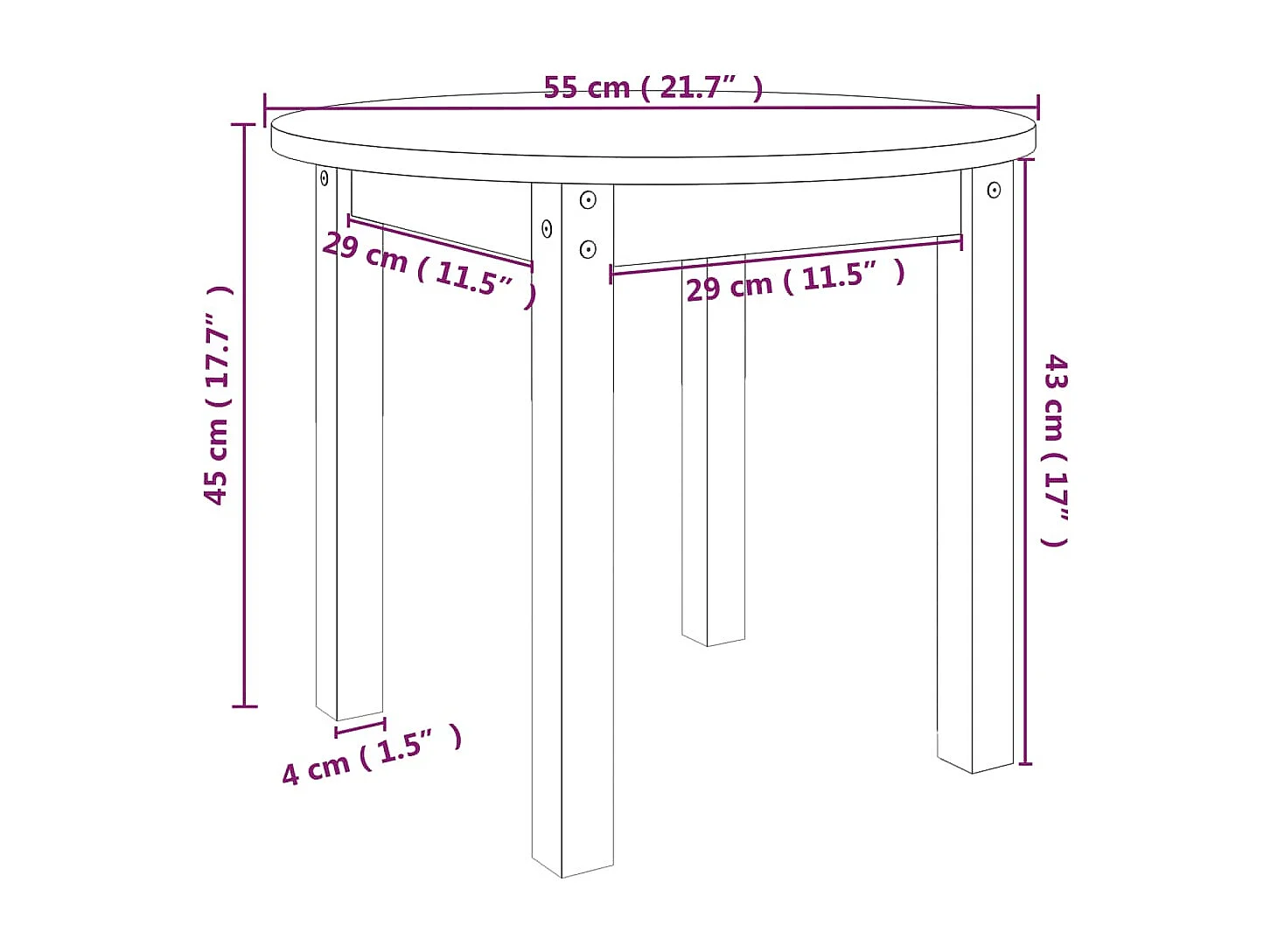 Tavolino da Salotto Ø 55x45 cm in Legno Massello di Pino