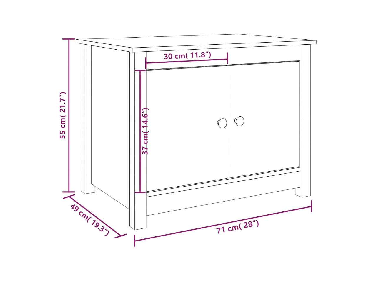 Table basse Blanc 71x49x55 cm Bois massif de pin