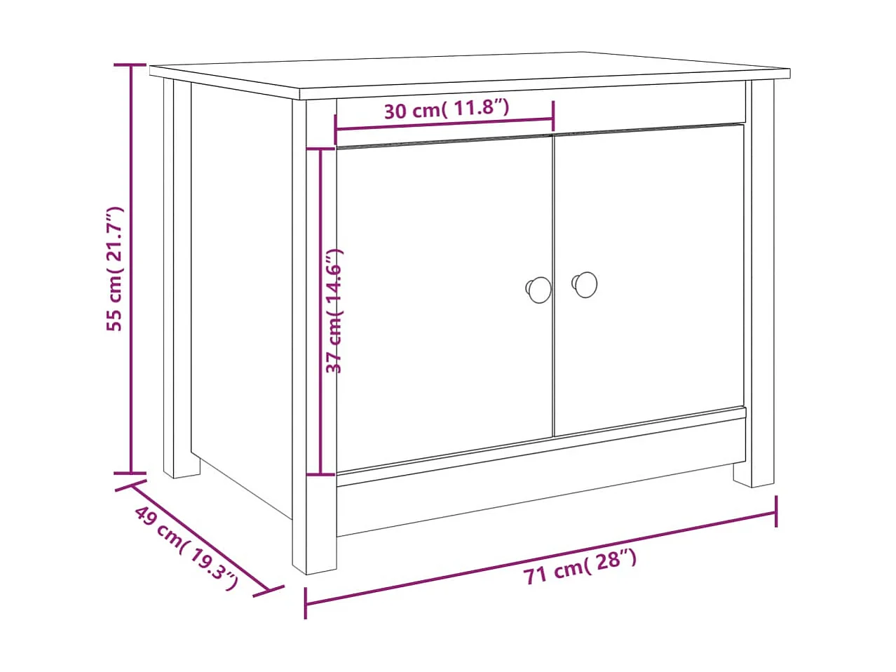 Table basse Blanc 71x49x55 cm Bois massif de pin