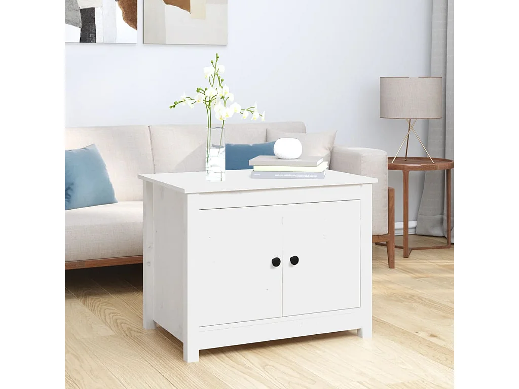 Table basse Blanc 71x49x55 cm Bois massif de pin