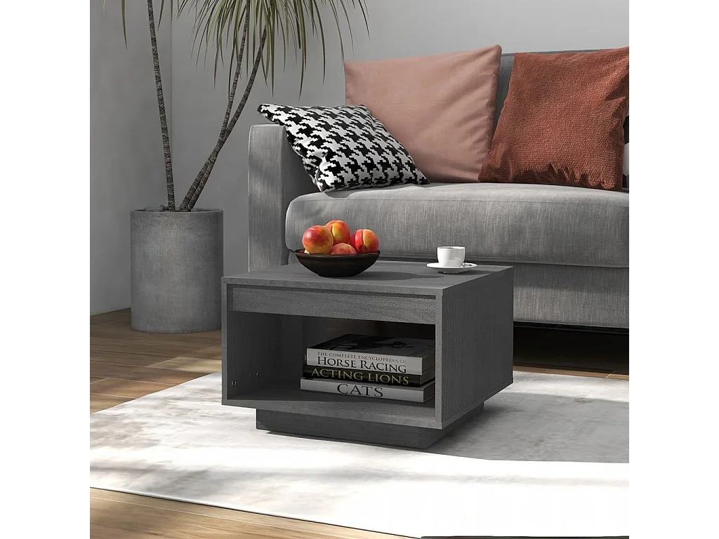 Table basse gris 50x50x33,5 cm bois de pin massif