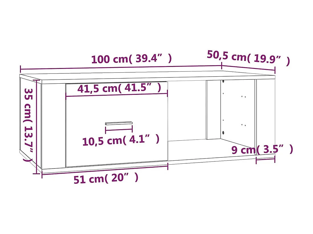 Salontafel 100x50,5x35 cm bewerkt hout zwart