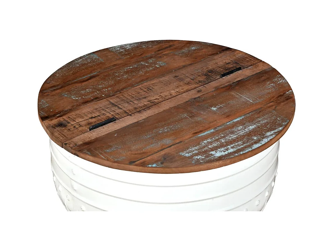 Couchtisch Altholz Massiv Weiß Trommelform