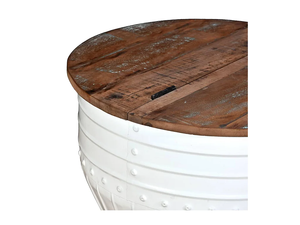 Couchtisch Altholz Massiv Weiß Trommelform
