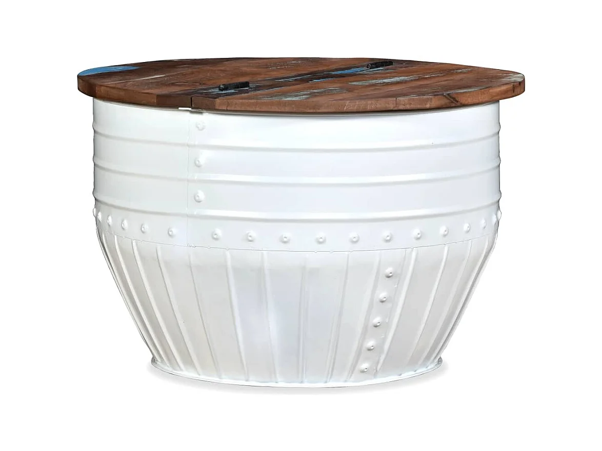 Couchtisch Altholz Massiv Weiß Trommelform