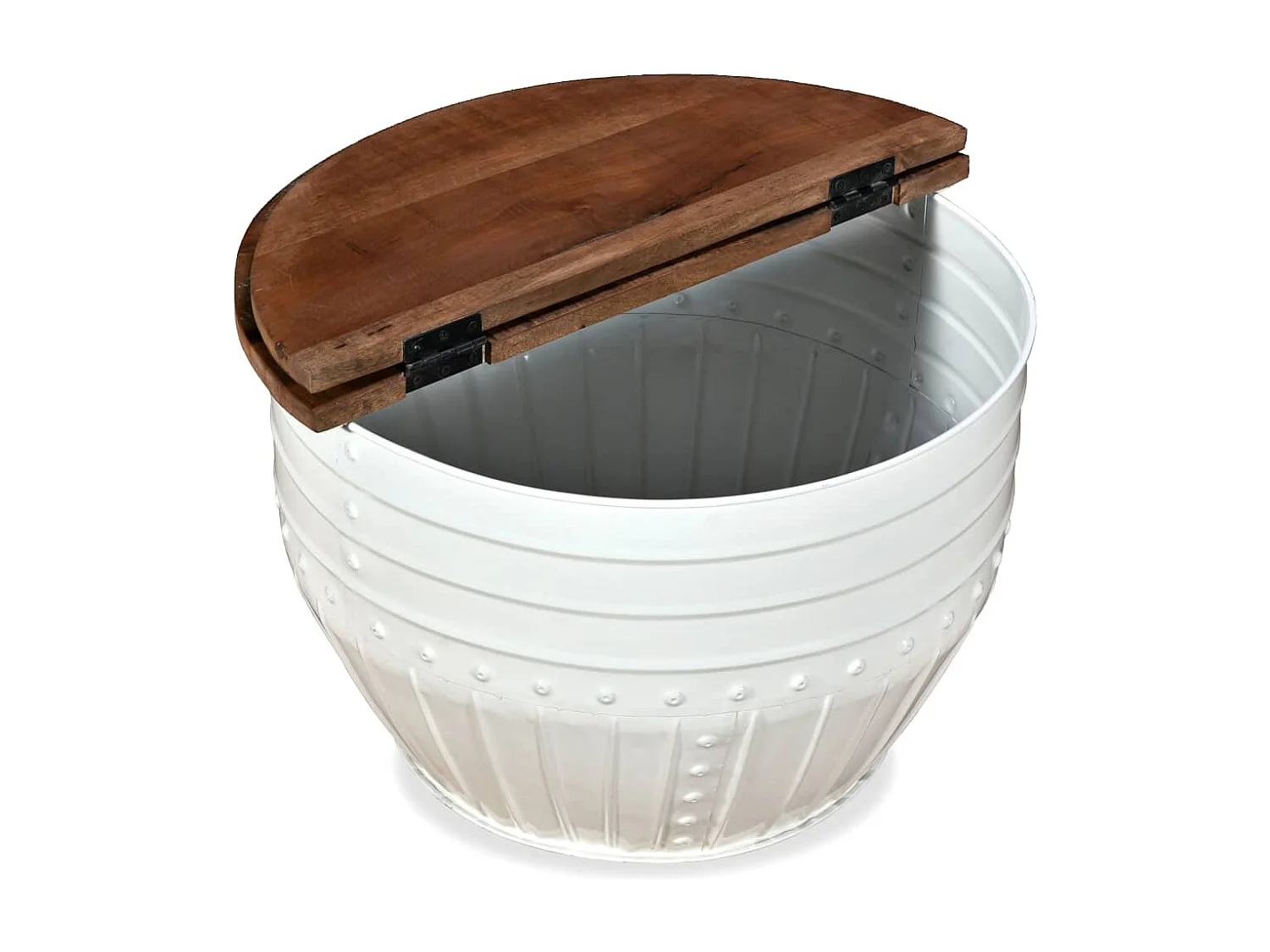 Table basse Bois de récupération massif Blanc Forme de baril