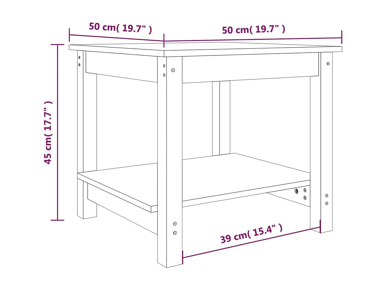 Salontafel 50x50x45 cm massief grenenhout