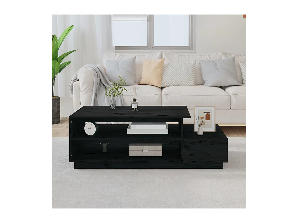 Table basse Noir 120x50x40,5 cm Bois massif de pin
