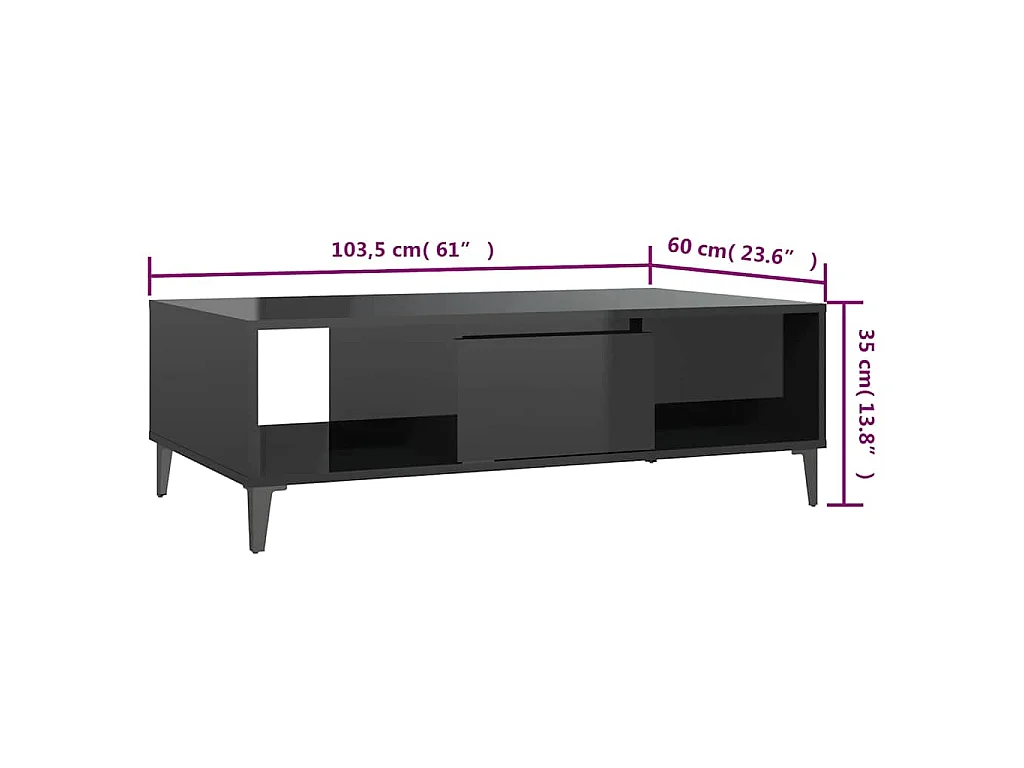 Table basse noir brillant 103,5x60x35 cm bois d'ingénierie