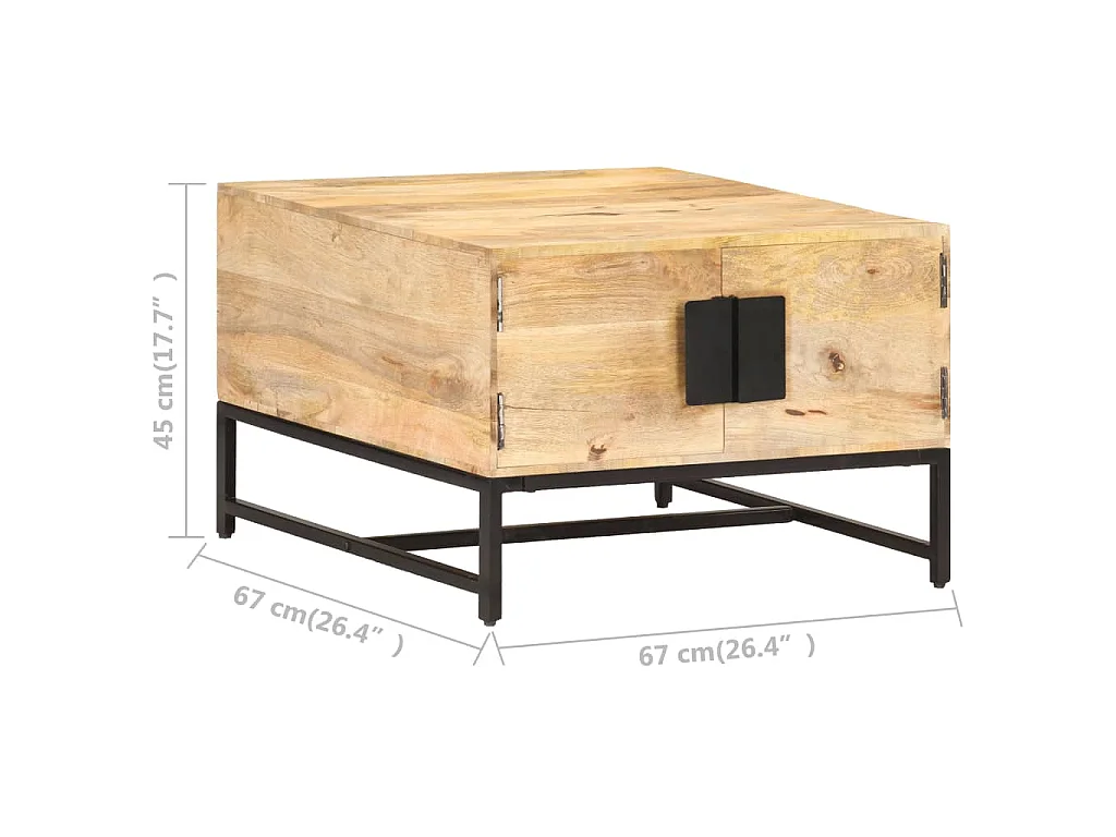 Tavolino da Salotto 67x67x45 cm in Legno Massello di Mango
