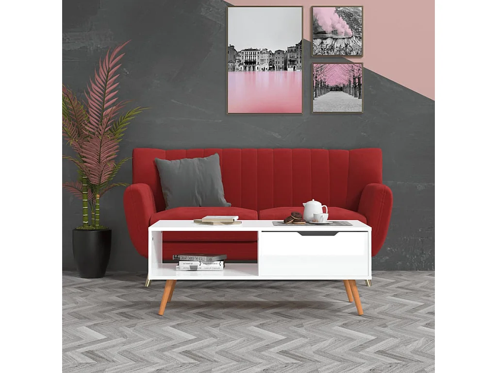 Mesa centro 100x49,5x43cm derivados de madeira branco brilhante