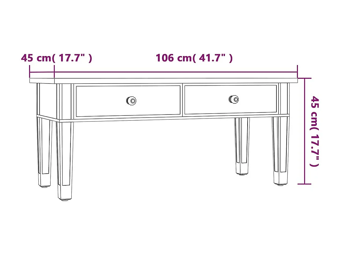 Table basse à miroir 106x45x45 cm Bois d'ingénierie et verre