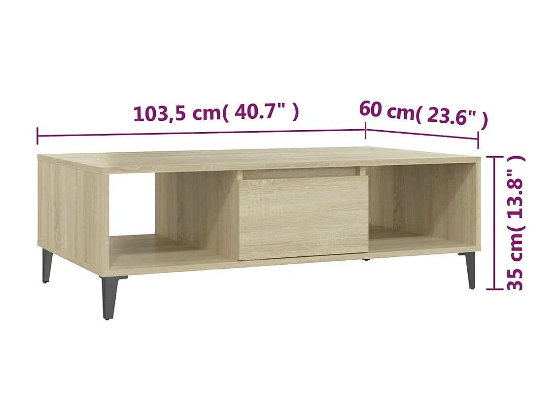 Table basse chêne sonoma 103,5x60x35 cm bois d'ingénierie