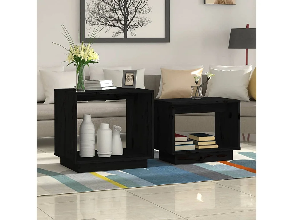 Tables basses gigognes 2 pcs Noir Bois de pin massif