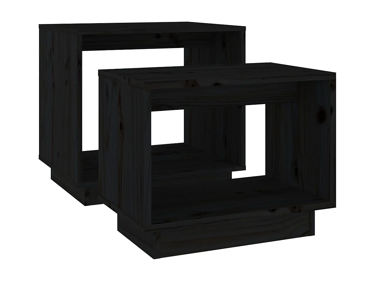 Tables basses gigognes 2 pcs Noir Bois de pin massif