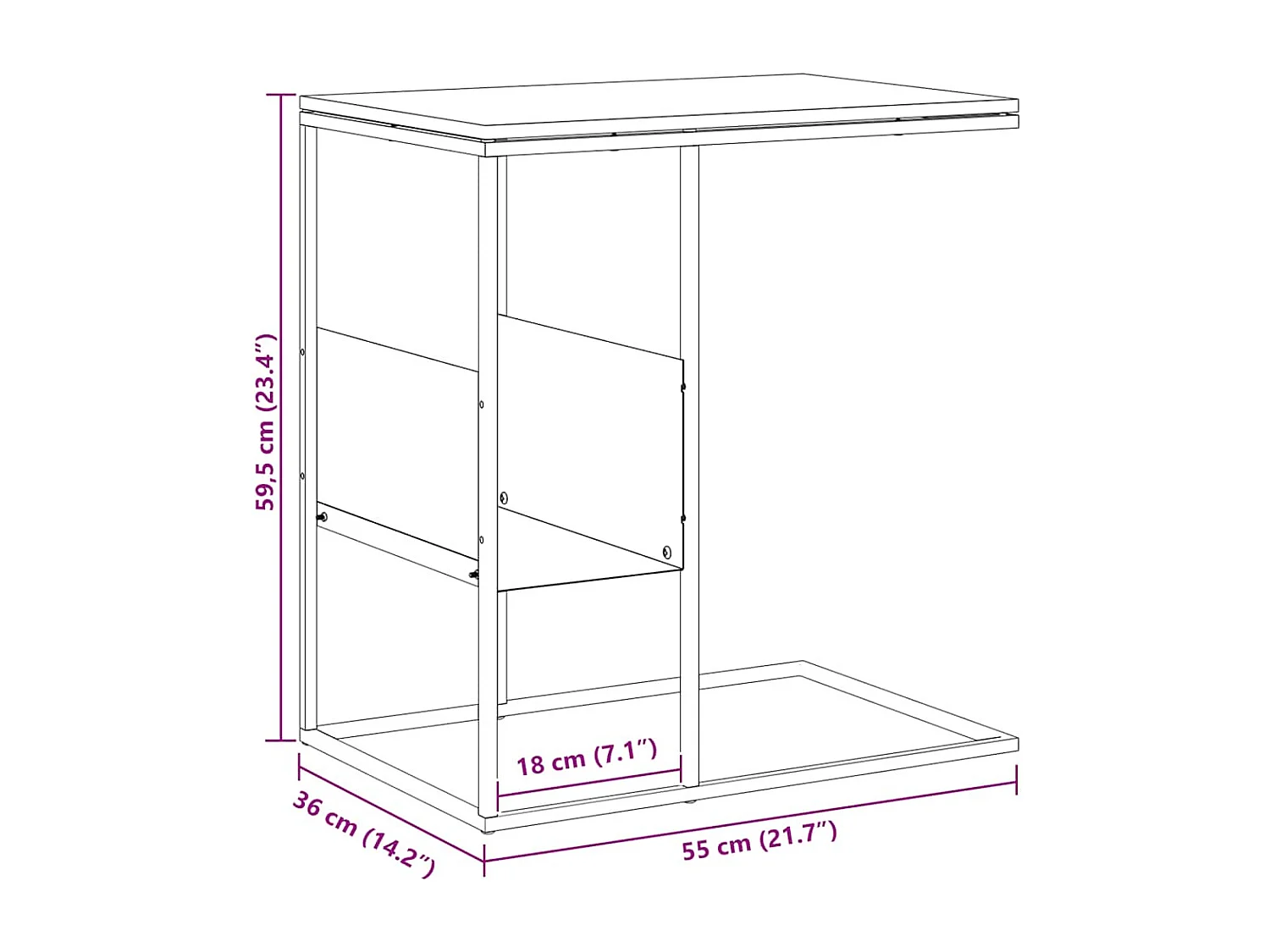 Bijzettafel 55x36x59,5 cm bewerkt hout wit