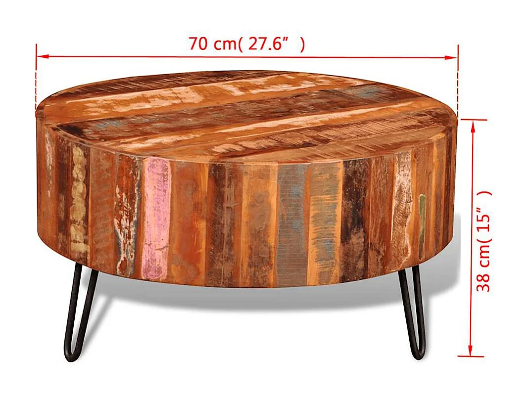 Tavolino da Salotto in Legno Massello di Recupero Rotondo