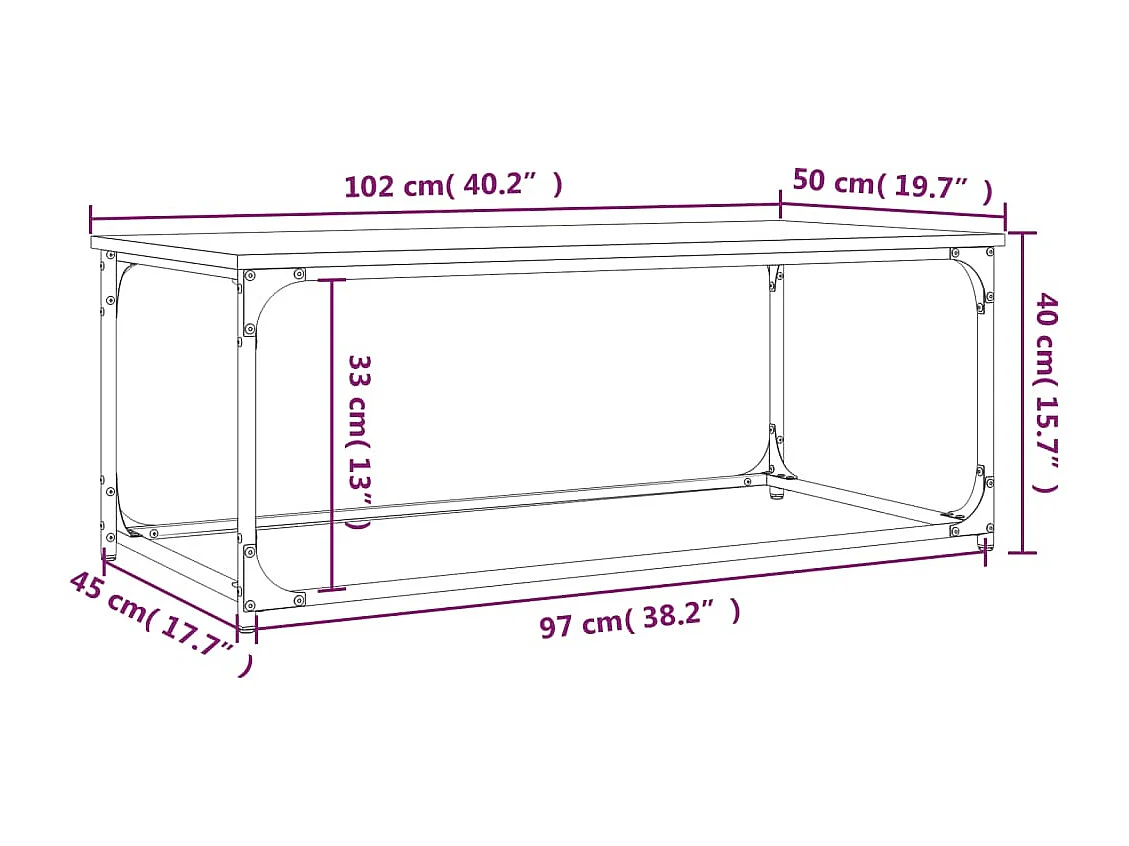 Couchtisch Grau Sonoma 102x50x40 cm Holzwerkstoff und Eisen