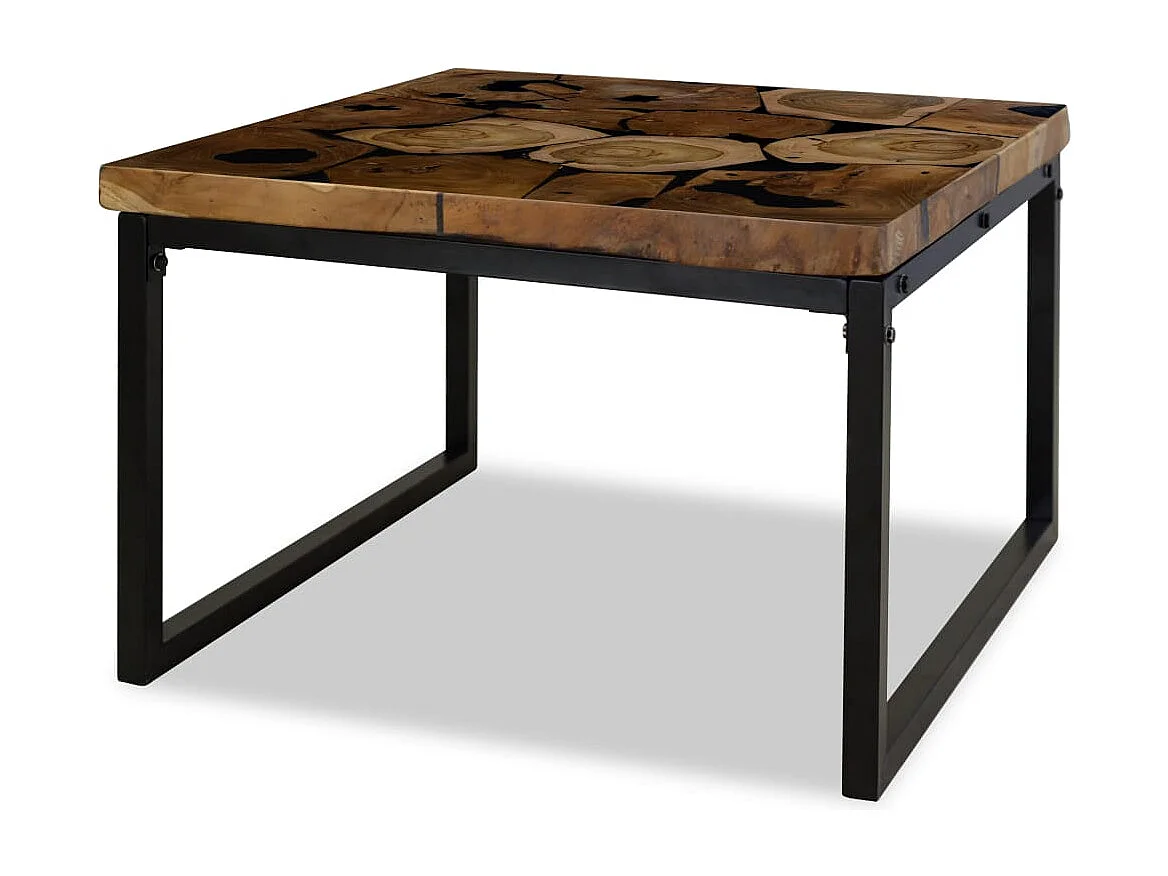 Tavolino da Salotto in Legno di Teak e Resina 60x60x40 cm