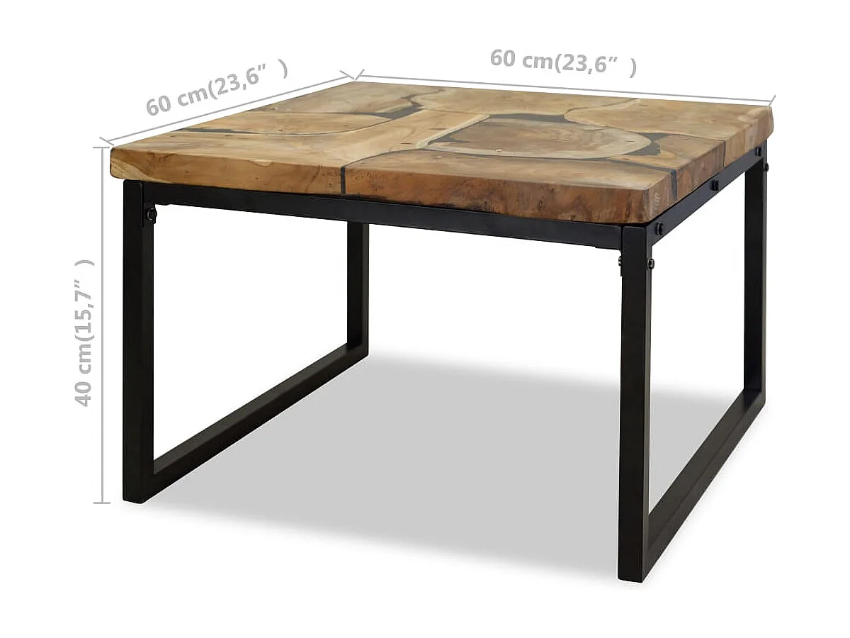 Tavolino da Salotto in Legno di Teak e Resina 60x60x40 cm