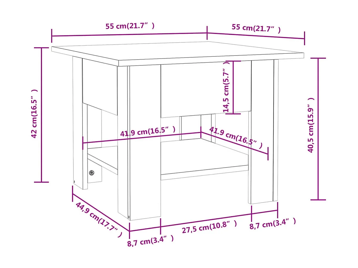 Table basse chêne fumé 55x55x42 cm bois d'ingénierie