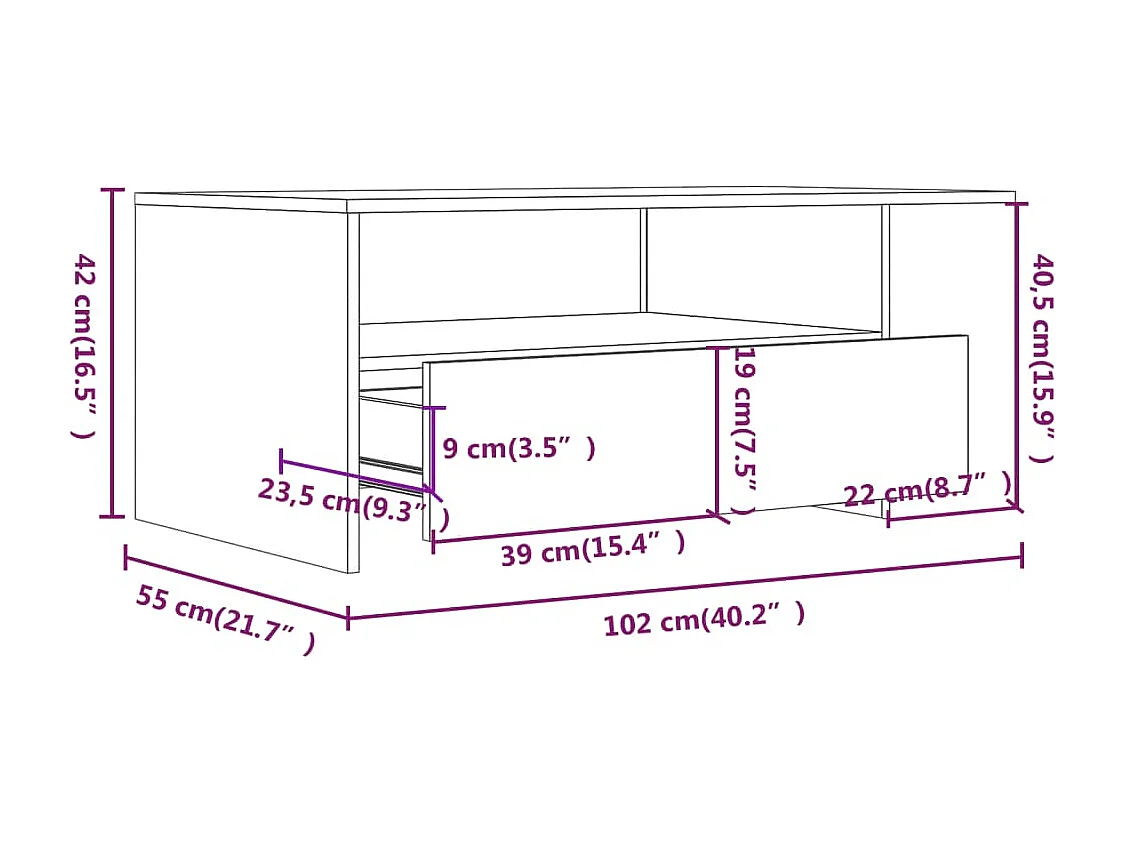 Couchtisch Weiß 102x55x42 cm Holzwerkstoff