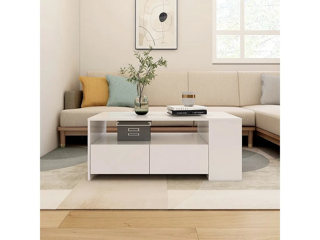 Table basse blanc 102x55x42 cm bois d'ingénierie