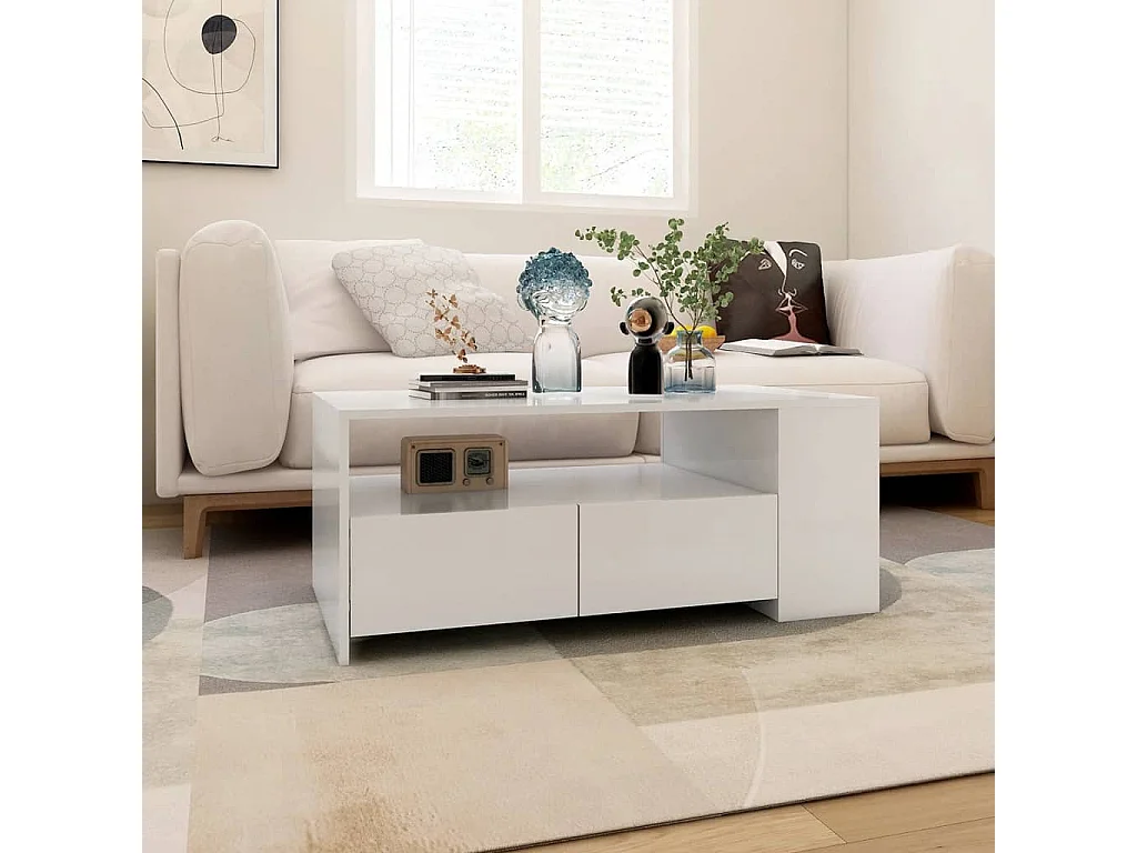 Table basse blanc 102x55x42 cm bois d'ingénierie