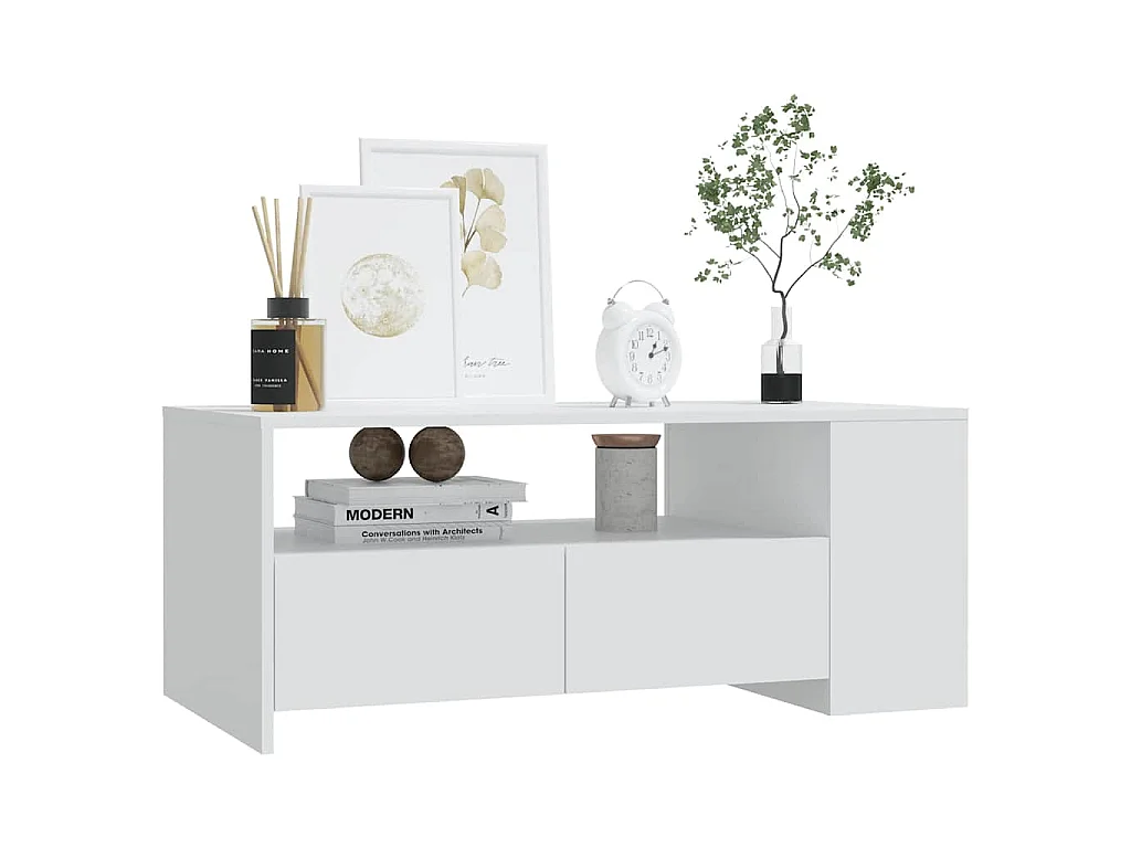 Table basse blanc 102x55x42 cm bois d'ingénierie