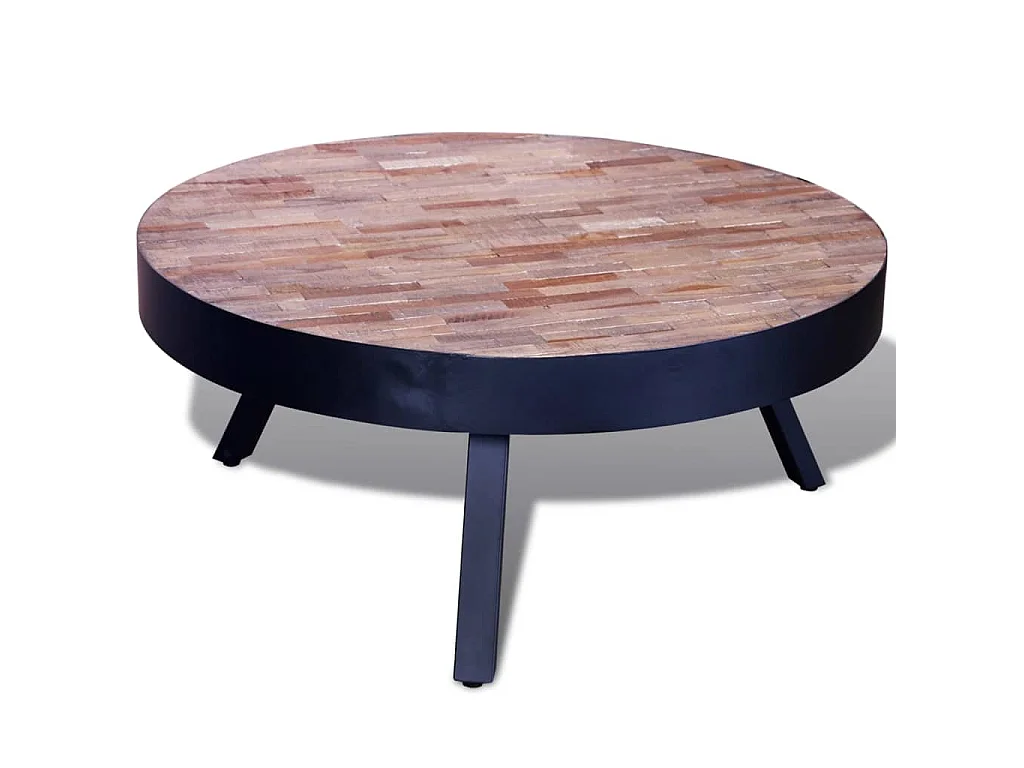 Tavolino da Salotto Rotondo in Legno di Recupero di Teak