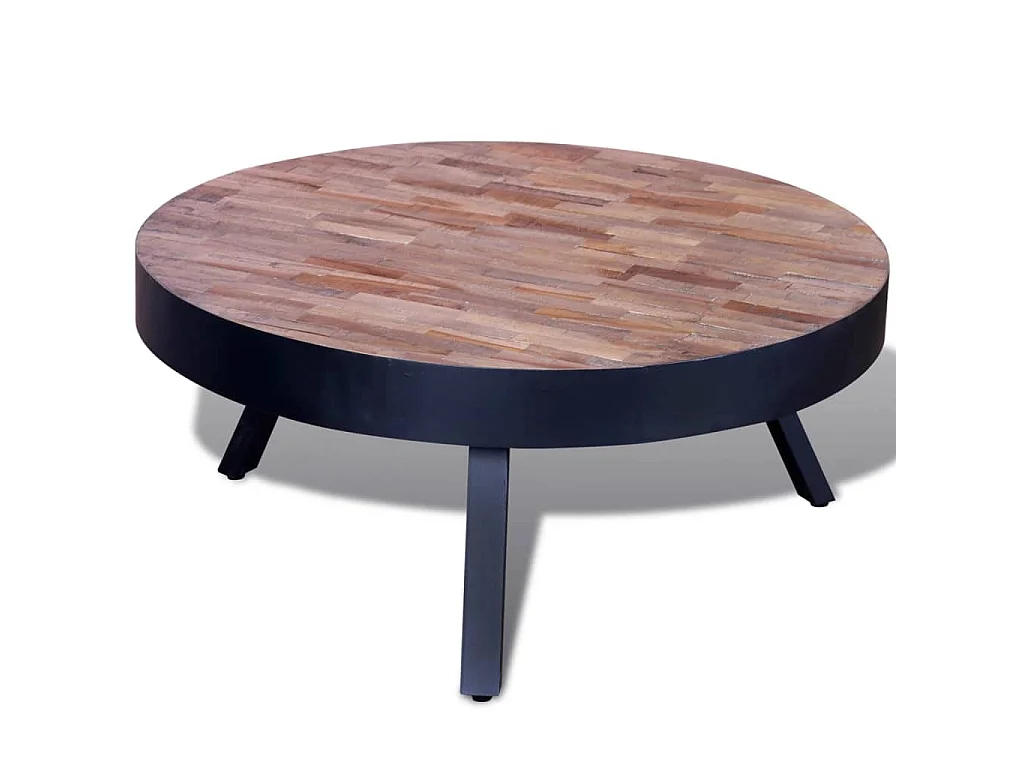 Tavolino da Salotto Rotondo in Legno di Recupero di Teak