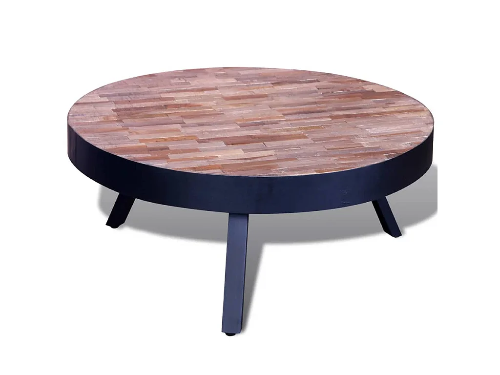 Tavolino da Salotto Rotondo in Legno di Recupero di Teak