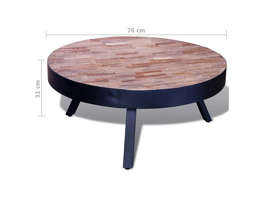Tavolino da Salotto Rotondo in Legno di Recupero di Teak