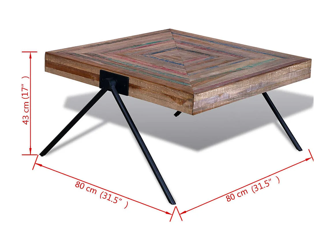 Table basse avec pieds en V Bois de teck recyclé
