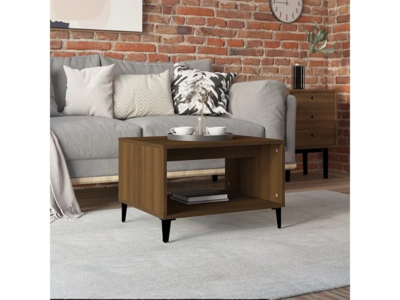 Mesa de centro madera contrachapada marrón roble 60x50x40 cm