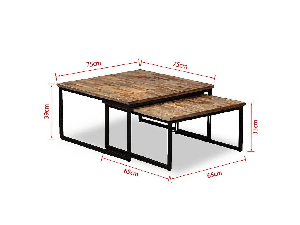 Ensemble de table basse gigogne 2 pcs Teck massif récupération