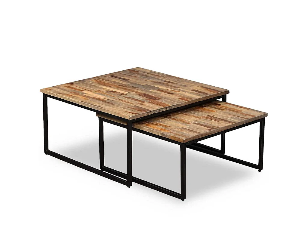 Ensemble de table basse gigogne 2 pcs Teck massif récupération