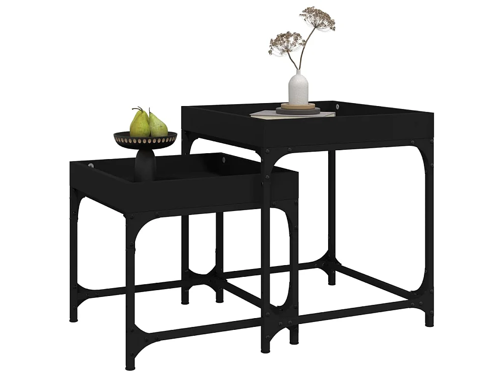Tables d'appoint 2 pcs Noir Bois d'ingénierie