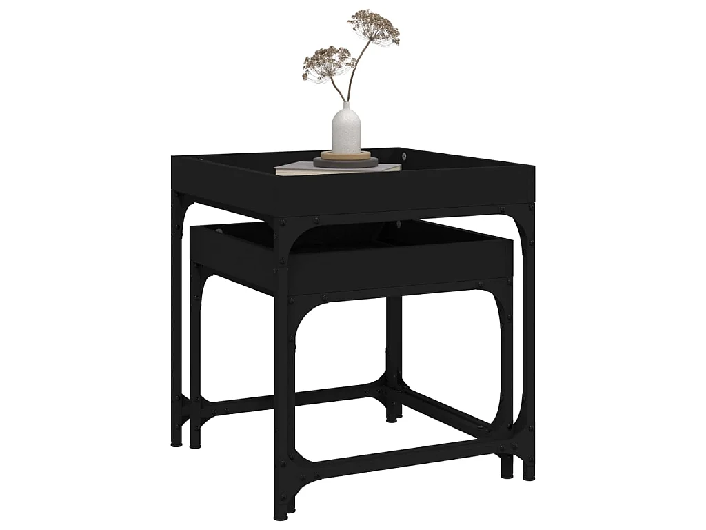 Tables d'appoint 2 pcs Noir Bois d'ingénierie