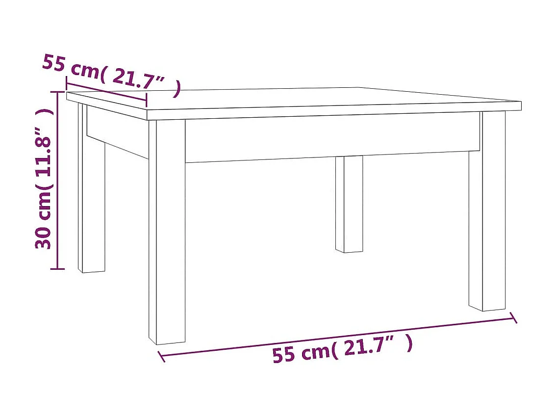 Couchtisch Weiß 55x55x30 cm Massivholz Kiefer