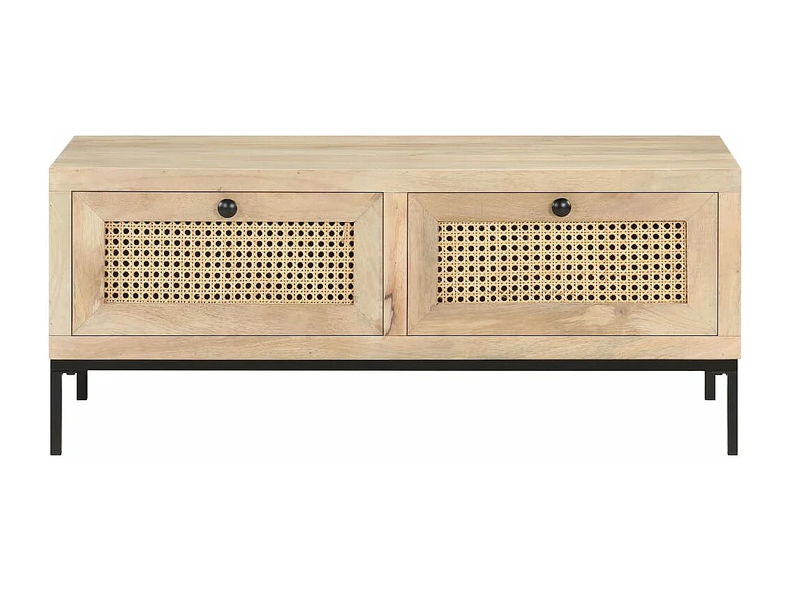 Salontafel 90x50x37 cm massief mangohout en natuurlijk riet