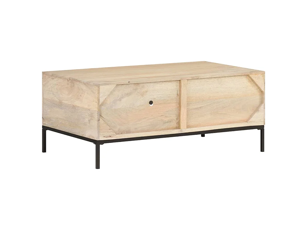 Table basse 90x50x37 cm Bois de manguier et canne naturelle