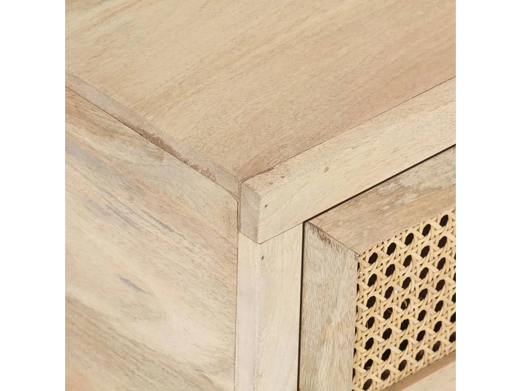 Table basse 90x50x37 cm Bois de manguier et canne naturelle