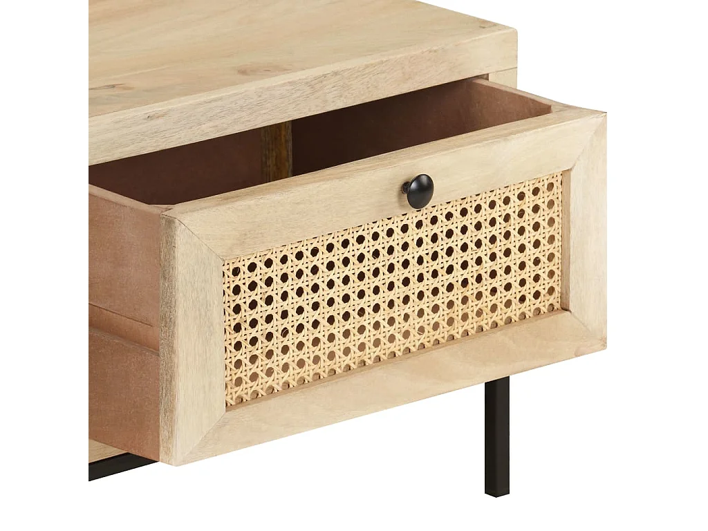 Table basse 90x50x37 cm Bois de manguier et canne naturelle