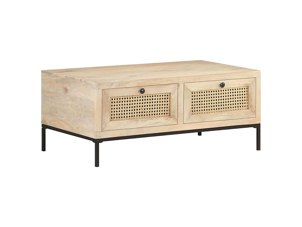 Table basse 90x50x37 cm Bois de manguier et canne naturelle