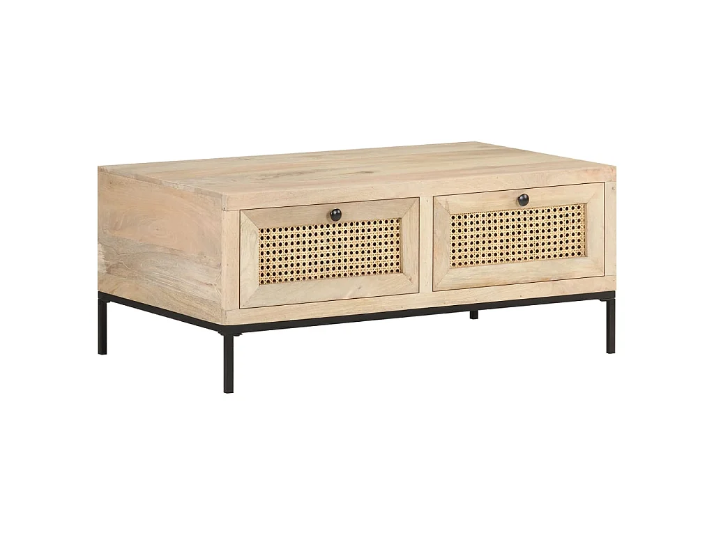 Table basse 90x50x37 cm Bois de manguier et canne naturelle