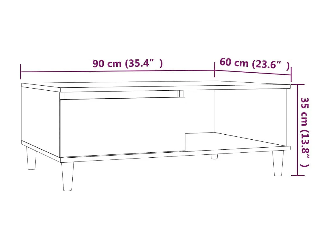 Salontafel 90x60x35 cm bewerkt hout bruin eikenkleur