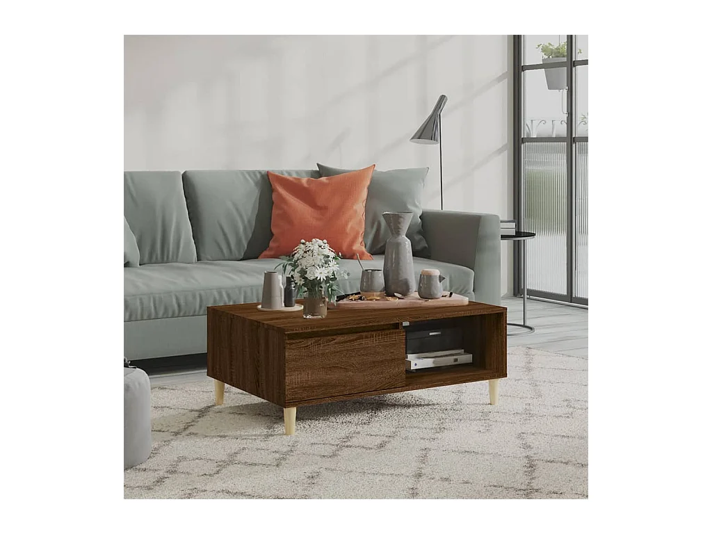 Table basse chêne marron 90x60x35 cm bois d'ingénierie