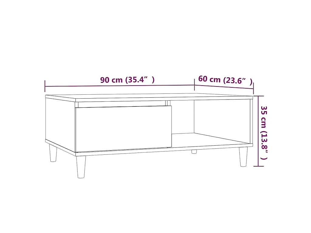 Table basse chêne marron 90x60x35 cm bois d'ingénierie