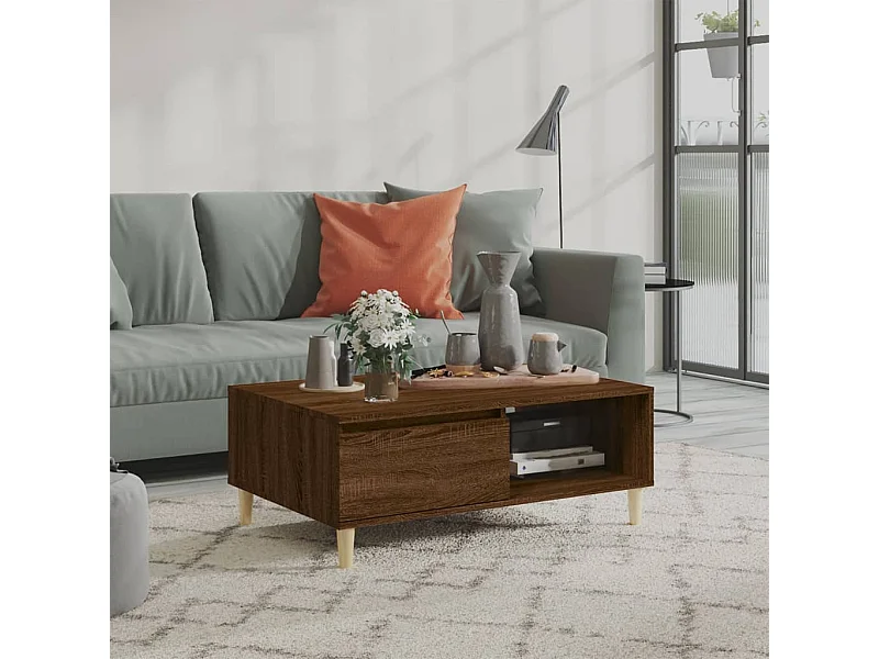 Table basse chêne marron 90x60x35 cm bois d'ingénierie